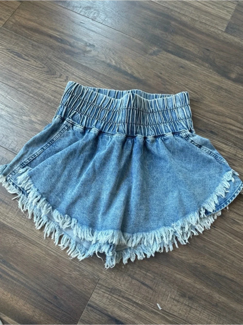 Peach Love California Light Blue Denim Fringe Skort